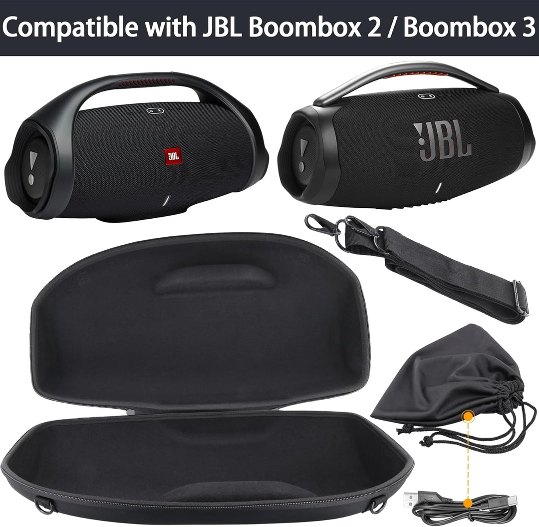 co2CREA Hart Tragetasche mit Mini Zubehörtasche und Schultergurt Für JBL Boombox 3 /Boombox 3 WiFi/B