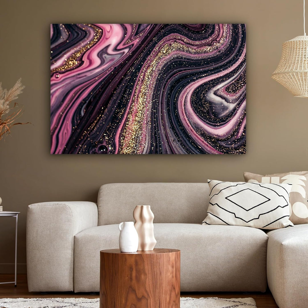 MuchoWow© Wandbilder Gross 120x80 cm XXL Schlafzimmer Home Goldene Deko Wohnung Bild Wohnzimmer Foto