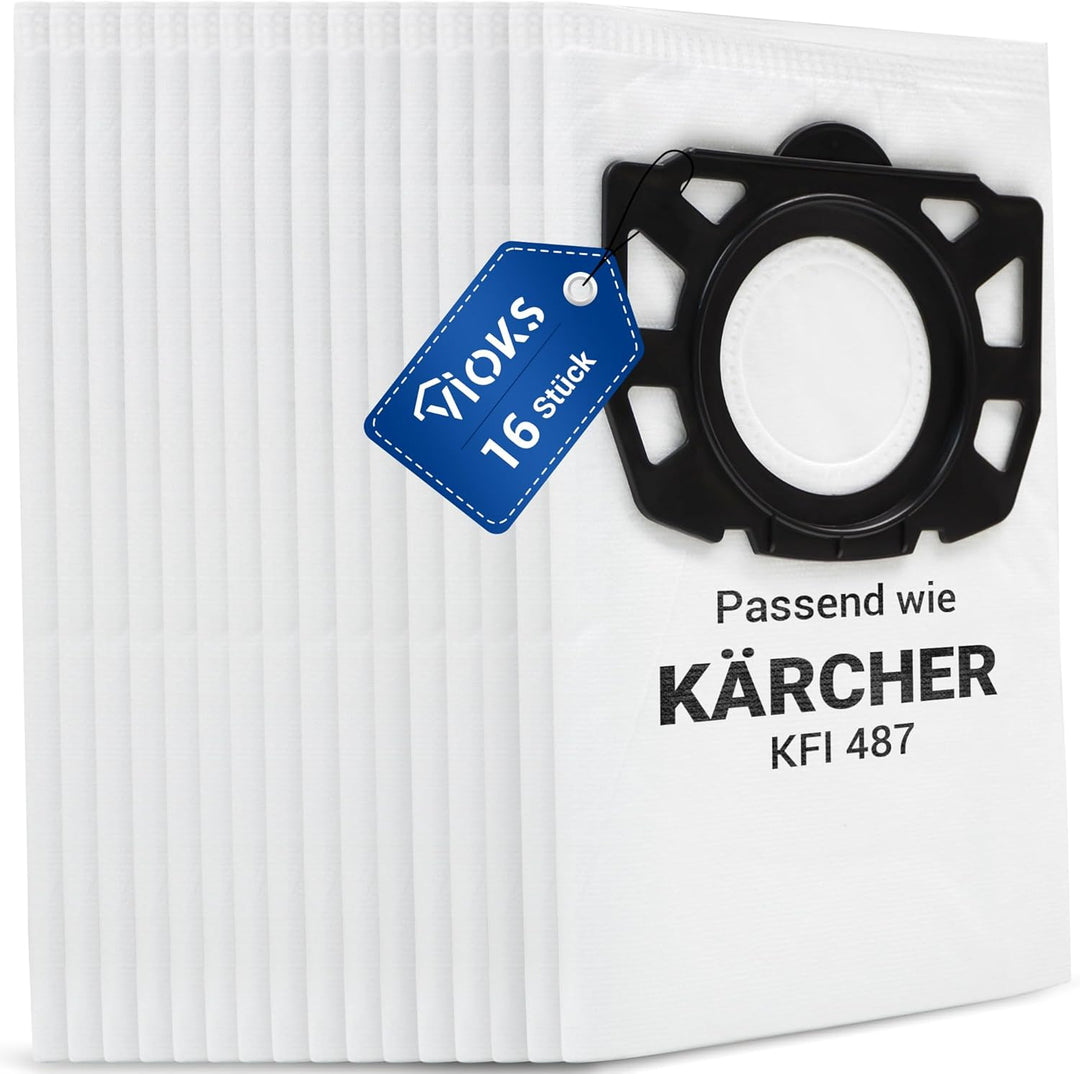 VIOKS 16x Staubsauger Beutel Ersatz für Kärcher 2.863-006.0 - Vlies Staubsaugerbeutel für Kärcher WD
