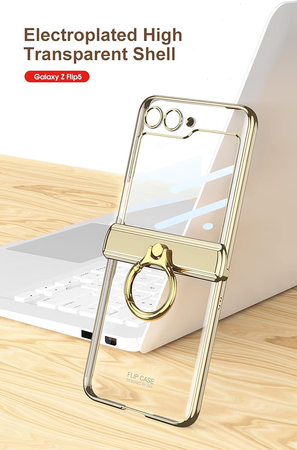 CeeEee Kompatibel mit Samsung Galaxy Z Flip 5 Handyhülle Ring Ständer Transparent Bildschirmschutz H