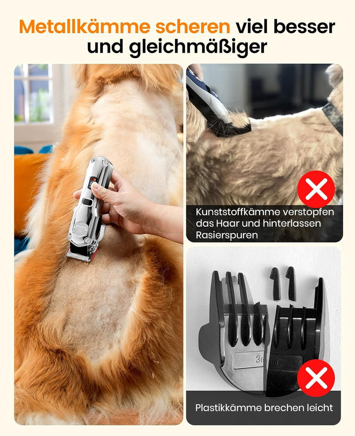 oneisall Leise Hundeschermaschine mit Metall-Fรผhrungskamm, prof. Kabelloses Schermaschine Hund Katze