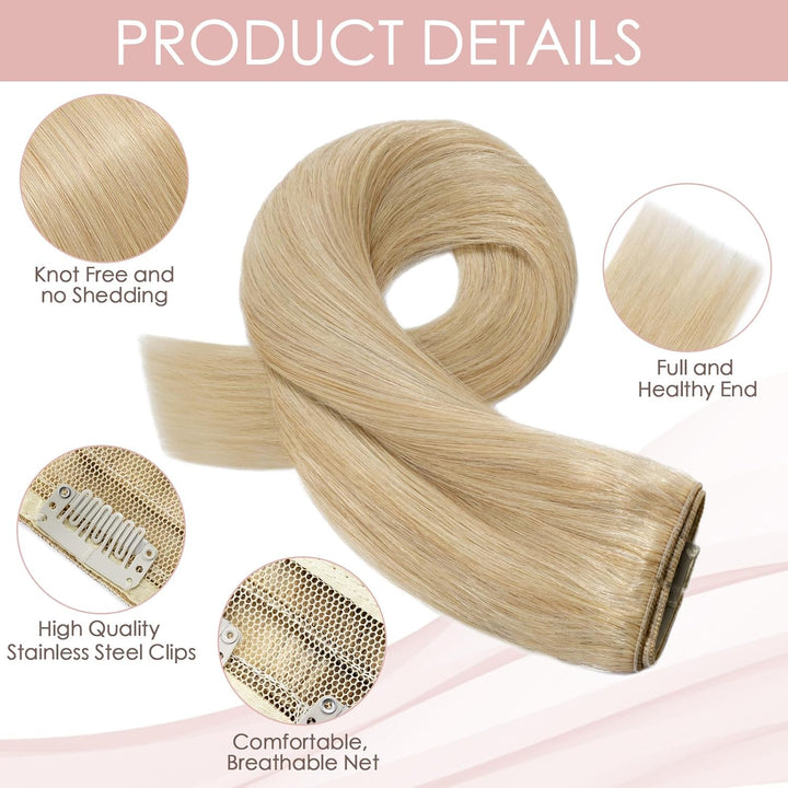 Silk-co Clip in Extensions Echthaar 1Pc 5Clips, Clip in Echthaar Hair Extensions Remy Clip in Haarve