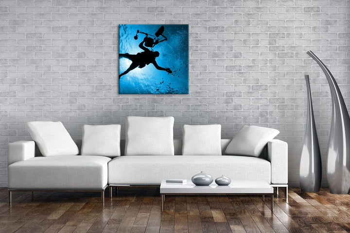 deyoli Taucher im tiefen Ozean Format: 60x60 Effekt: Monocrome Blau als Leinwandbild, Motiv fertig g