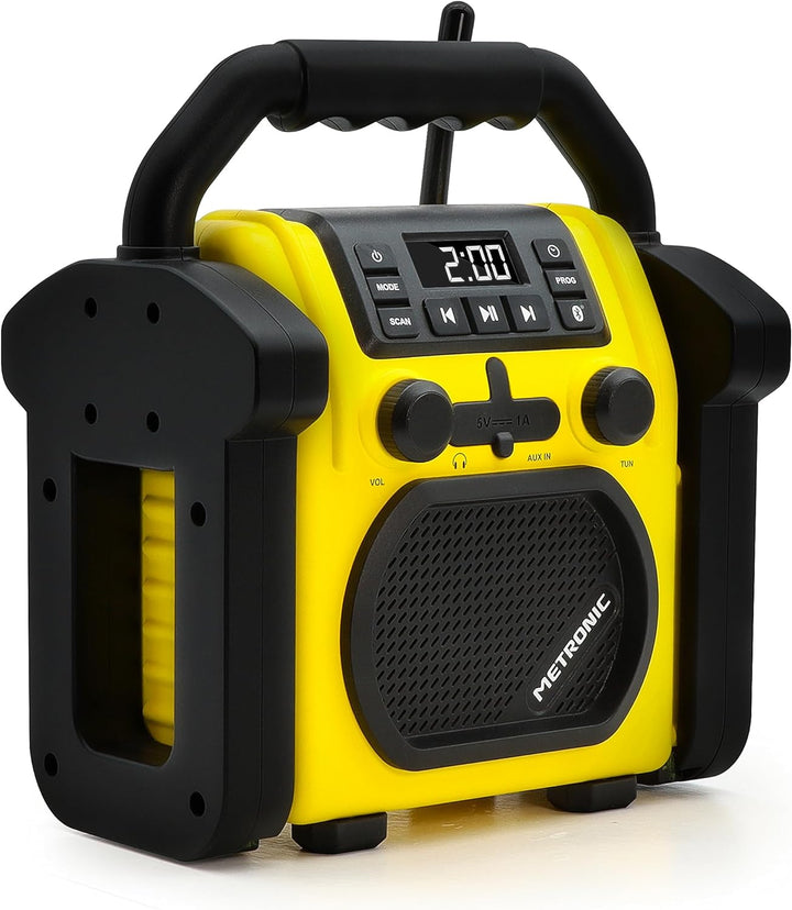 Metronic 477217 Baustellenradio Bluetooth tragbar FM stossfest/Musikleistung insgesamt 30 W Radio US