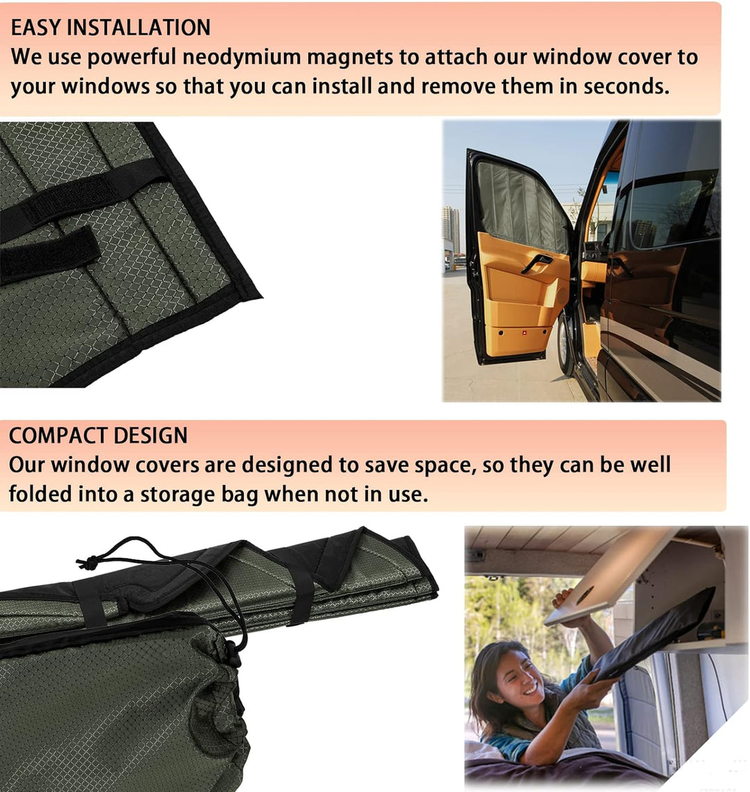 CTcar Isolierte Verdunkelungs-Frontscheibenabdeckungen für Mercedes Benz Sprinter, Wohnmobilzubehör,