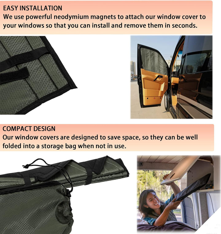 CTcar Isolierte Verdunkelungs-Frontscheibenabdeckungen passend für Mercedes Benz Sprinter, Campervan