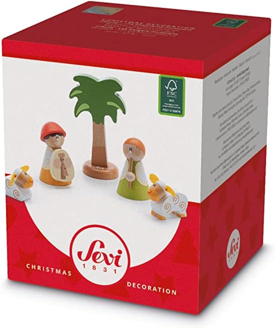 Sevi 83104 Krippen-Set Musizierende Schäfer 5 teilig, Krippenzubehör aus Holz, Set zur Ergänzung der