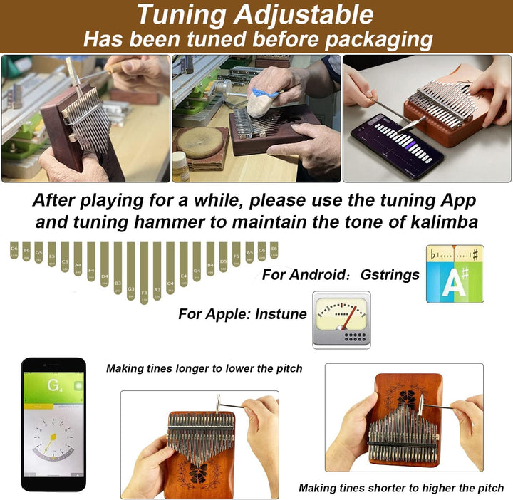 Kalimba 21 Schlüssel Daumenklavier aus Holz, Thumb Piano, Marimba Mbira Finger Daumen Piano Musikins