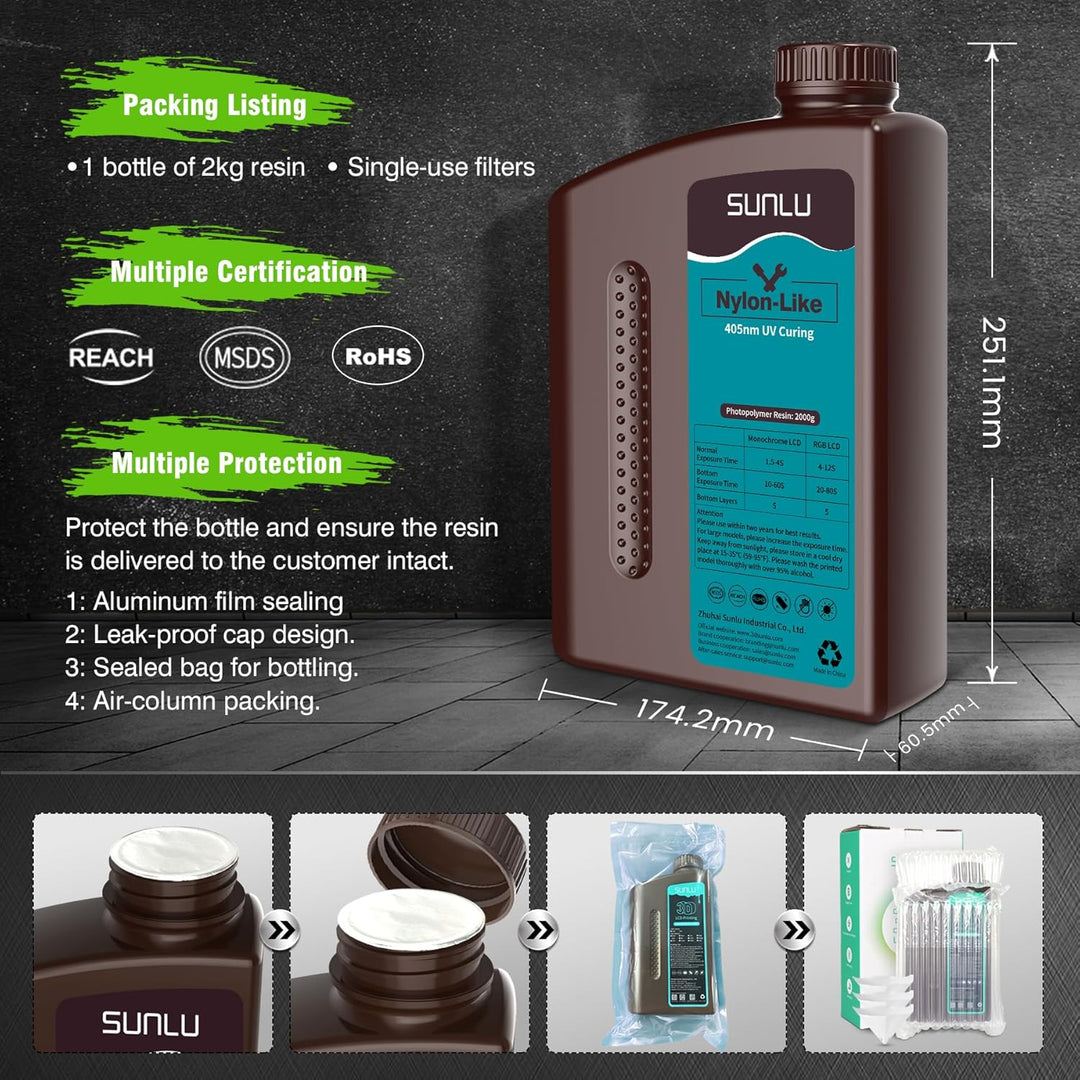 SUNLU 3D Drucker Harz, Starkes Haltbares Nylon Wie 3D-Harz für LCD DLP SLA Harz 3D Drucker, 395-405n