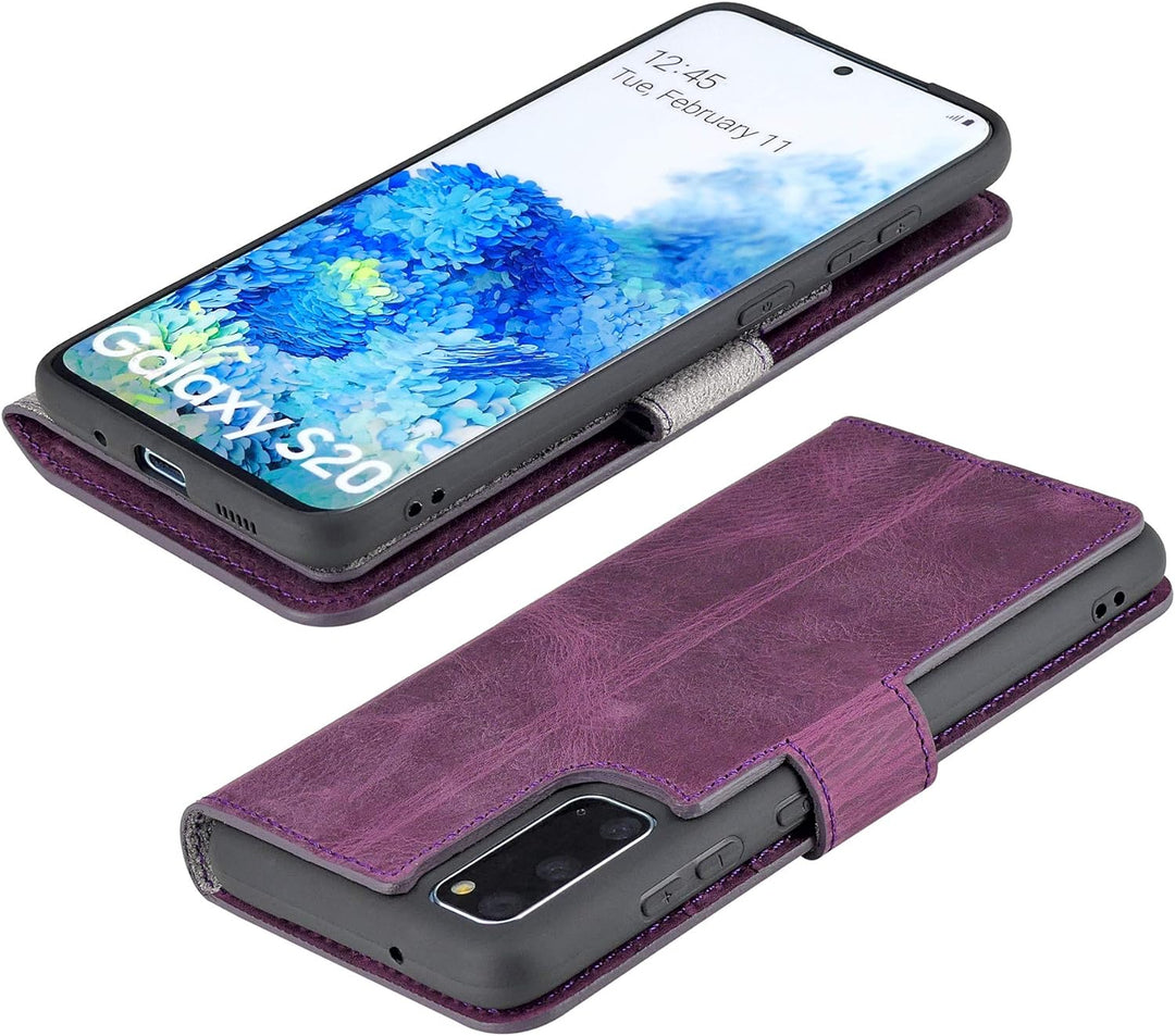 Suncase Book-Style Hülle kompatibel mit Samsung Galaxy S20 Leder Tasche (Slim-Fit) Lederhülle Handyt
