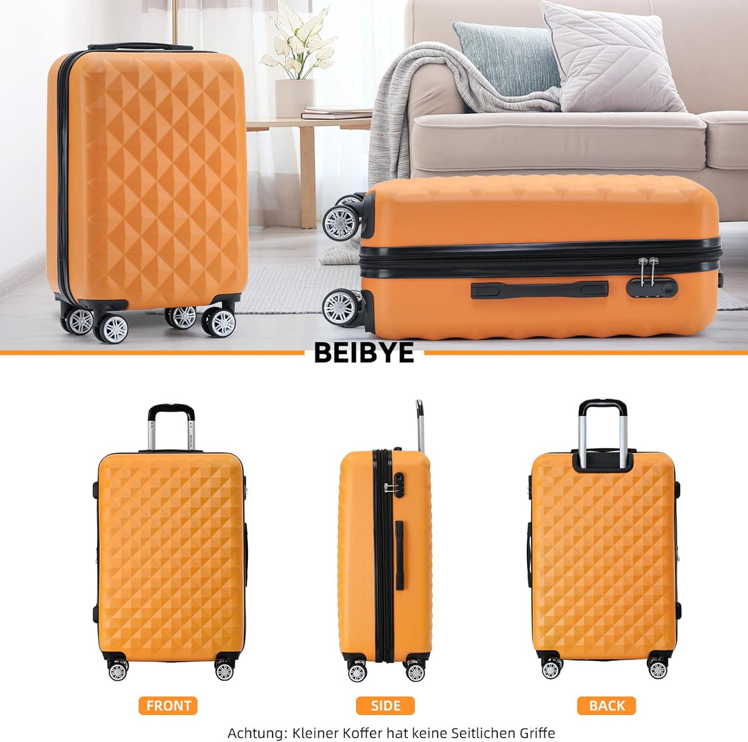 BEIBYE Zwillingsrollen 2066 Hartschale Trolley Koffer Reisekoffer Gepäck M-L-XL-Set (Orangen, L) Ora