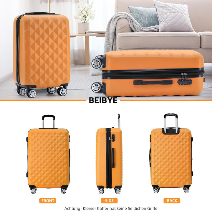 BEIBYE Zwillingsrollen 2066 Hartschale Trolley Koffer Reisekoffer Gepäck M-L-XL-Set (Orangen, L) Ora