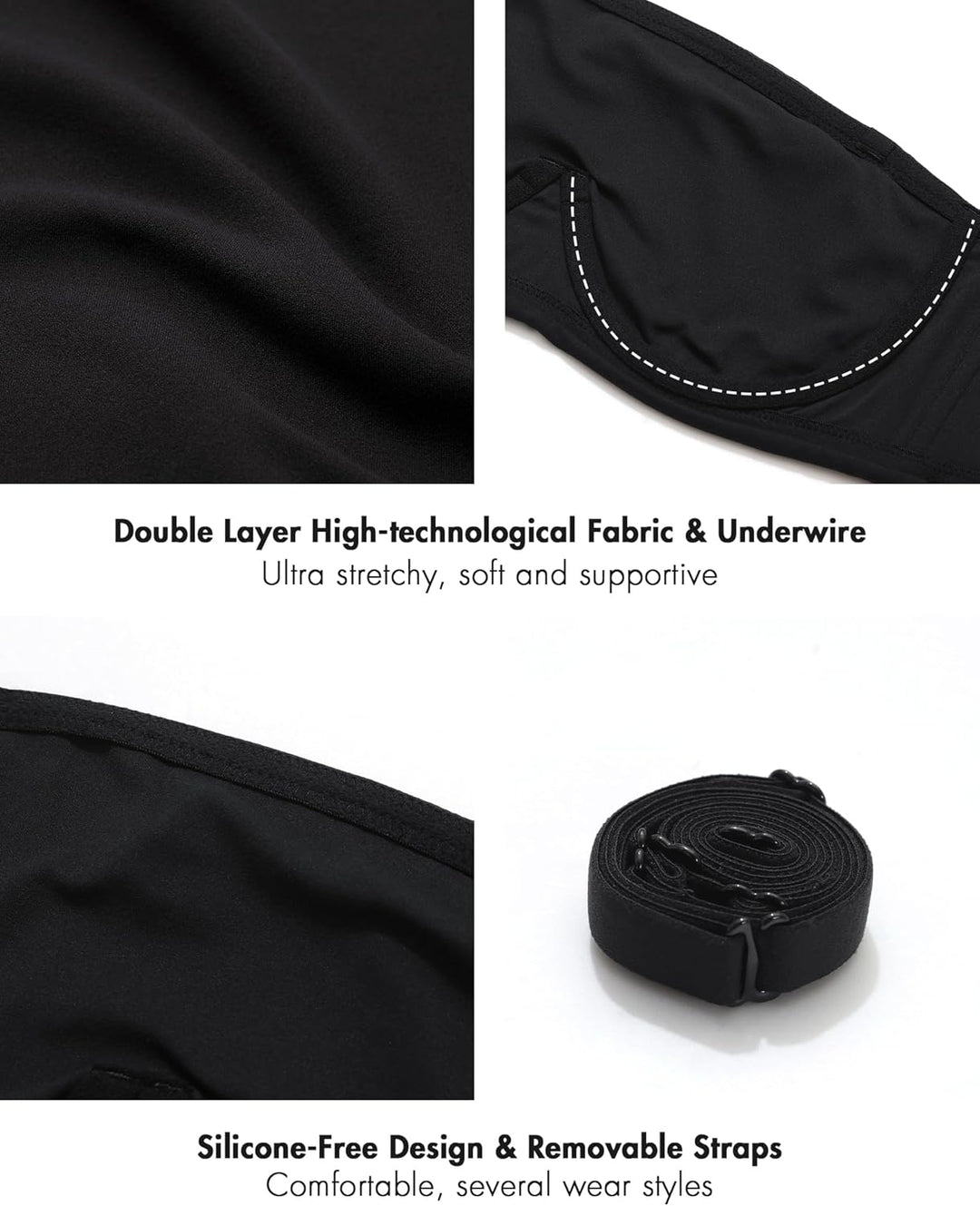 DELIMIRA Damen Trägerloser Bandeau BH Grosse Grössen Ungefüttert BHS mit Bügel und Abnehmbaren Träge