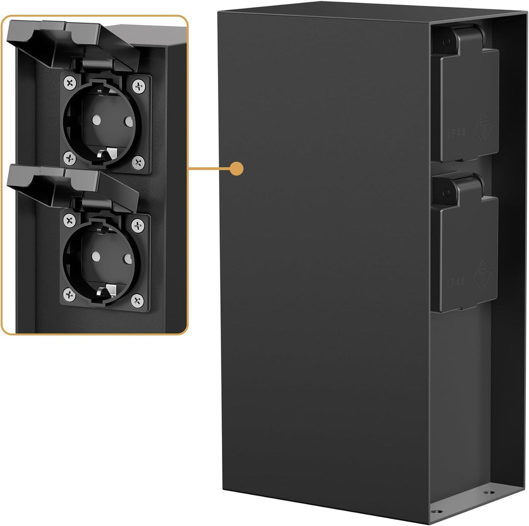 ledscom.de Garten Steckdosensäule POMI für aussen, IP44, 4-Fach, schwarz, eckig, 23 cm 1 Stück (1er