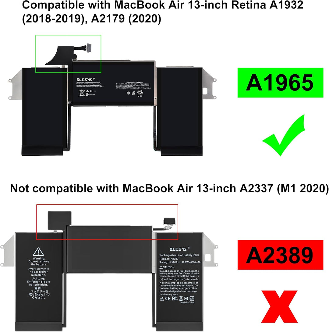 BLESYS A1932 Akku A1965 Laptop ErsatzAkku fĂŒr MacBook Air 13 Zoll Retina A1932 (2018-2019) A2179 202