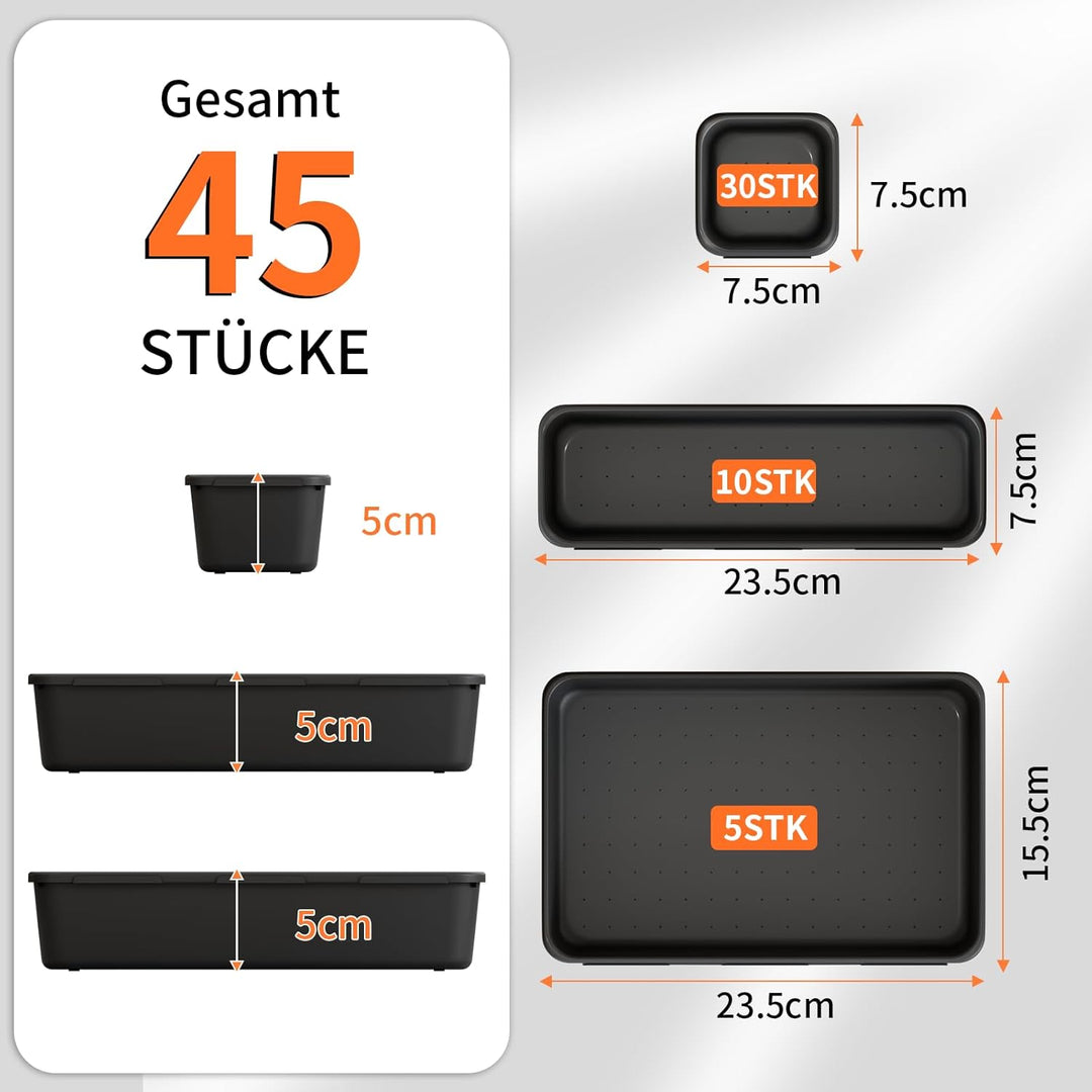 45 Stück Werkzeugkoffer Leer Organizer Sortierbox, Werkzeugaufbewahrung Schubladen Ordnungssystem We
