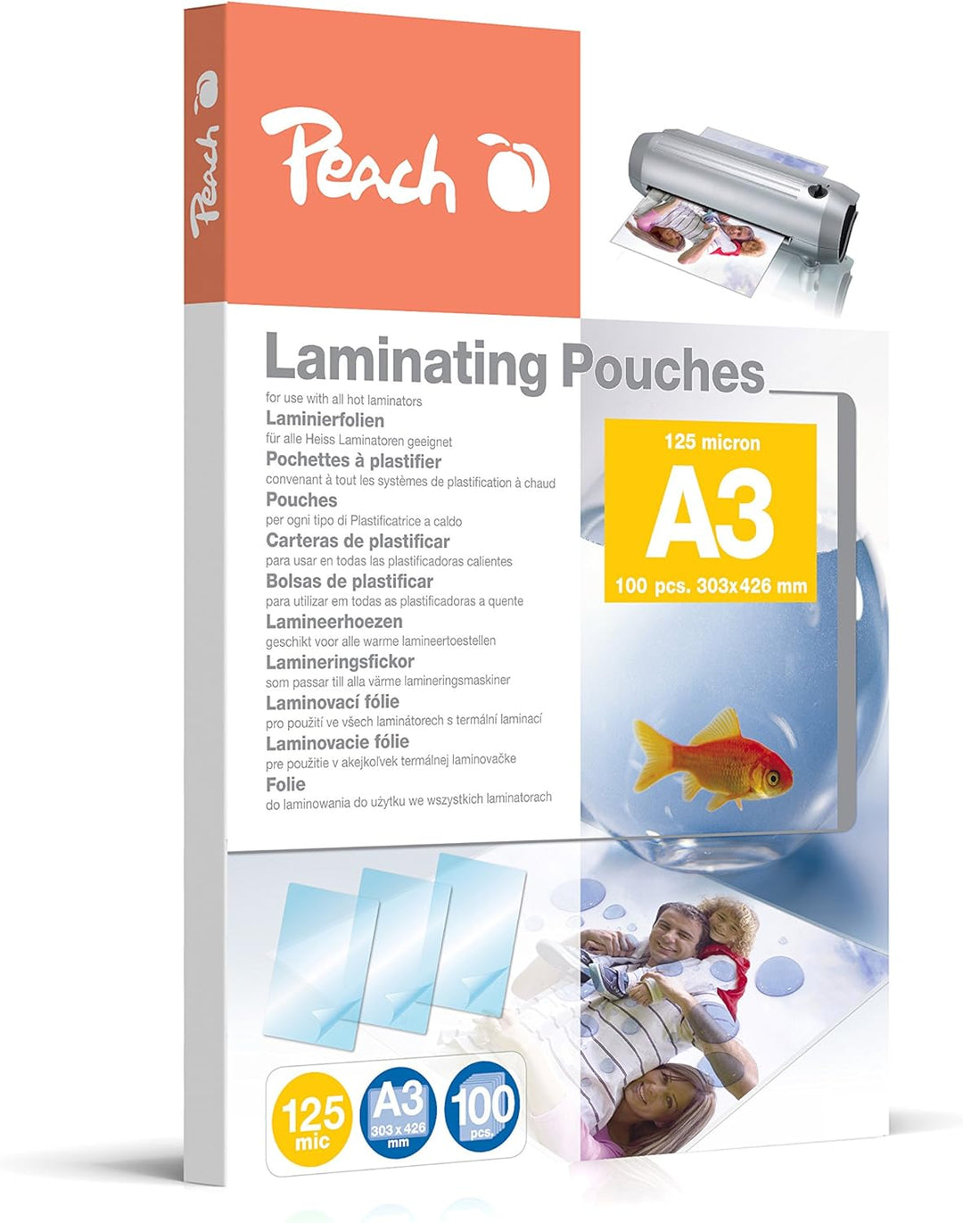 Peach Laminierfolie A3 | 125 mic | 100 Stück | Premiumqualität für beste Laminierergebnisse | kompat