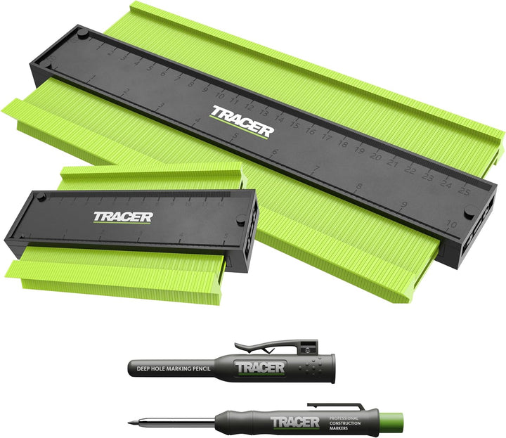 TRACER Konturenlehre x 2 und Tieflochmarker Bleistift. 130mm und 250mm Konturenlehre mit Feststeller
