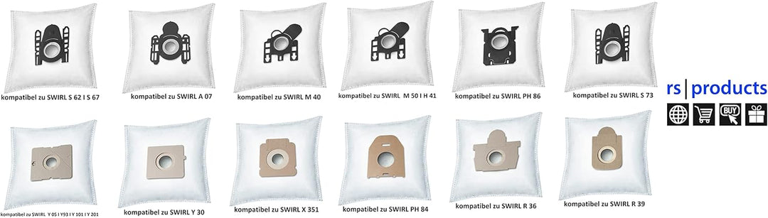 rs-products I 30x Staubsaugerbeutel kompatibel zu Swirl Y30 / Y 30, passend für MOULINEX, ROWENTA Co