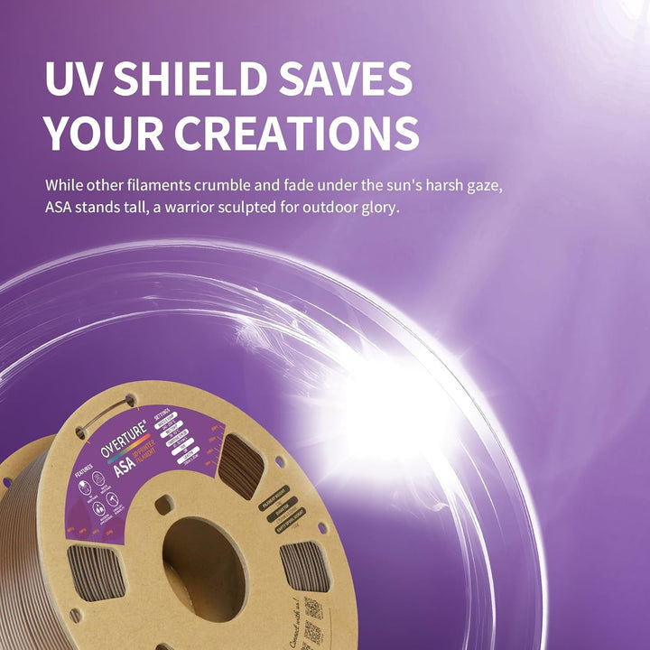 OVERTURE ASA Filament 1.75mm, Spule 1kg (2.2lbs), Massgenauigkeit +/- 0.03 mm, für 3D Drucker (Braun
