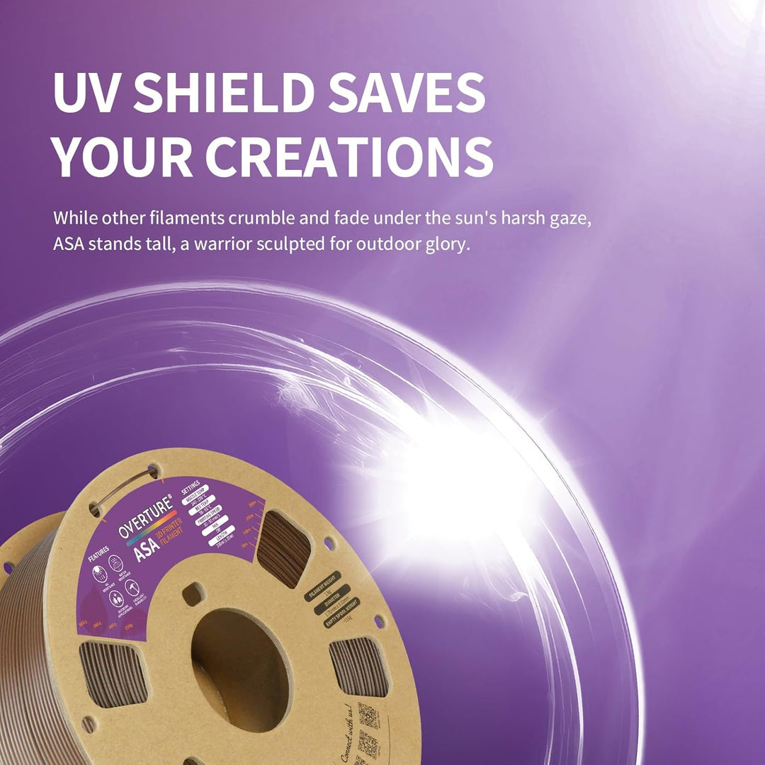 OVERTURE ASA Filament 1.75mm, Spule 1kg (2.2lbs), Massgenauigkeit +/- 0.03 mm, für 3D Drucker (Braun