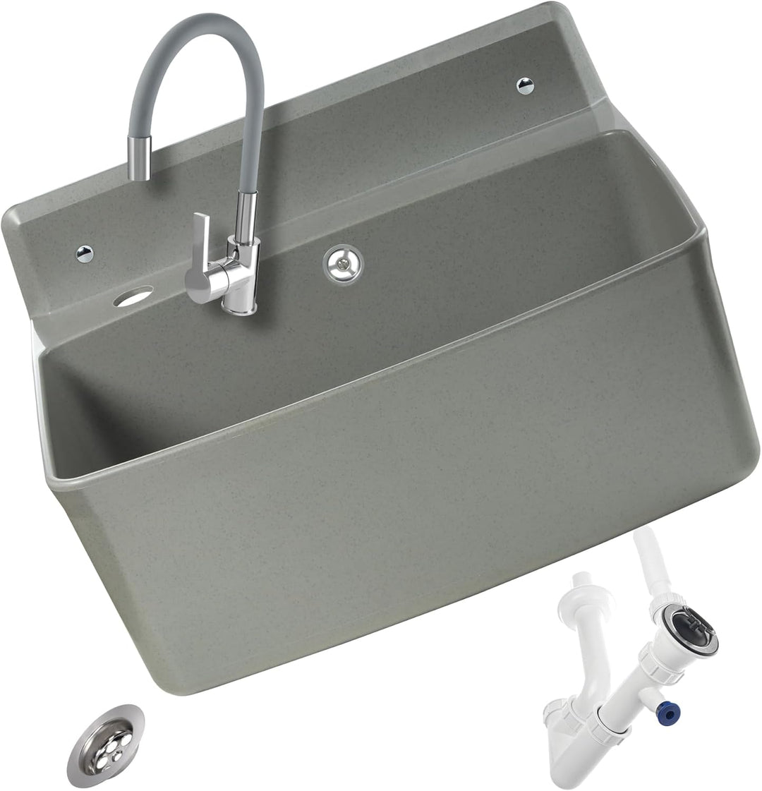 gospo Gartenwaschbecken, 55x42x22.5cm Haushaltsbecken aus hochqualitativem Polystyrol, Ausgussbecken