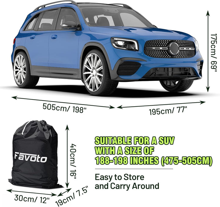 Favoto Auto-Abdeckung für SUVs, universelle Passform, 477.5 cm bis 502.9 cm, mit Reissverschluss, So
