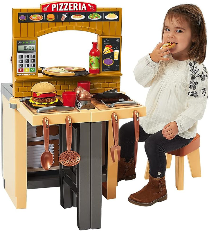 Ecoiffier – 2in1 Spielküche Pizzeria – variable Kinderküche mit Restaurant-Flair, inkl. Hocker, Küch
