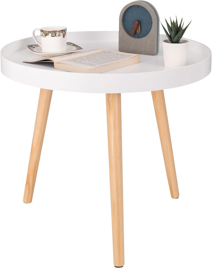 WOLTU Beistelltisch rund klein Couchtisch Blumenständer Nachttisch Massiv Holz skandinavisches Desig