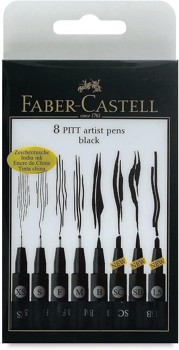 Faber-Castell 167137 - Tuschestift Pitt Artist Pen, 8er Kunststoffetui, schwarz 1 8 stück (1er Pack)