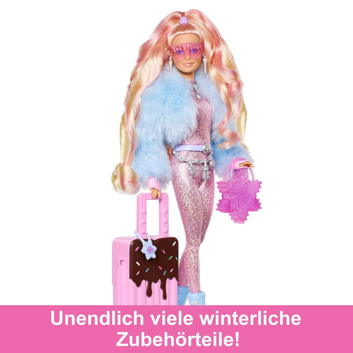 Barbie Extra Fly - Reisepuppe mit Winter-Outfit und Zubehör, 15 Accessoires wie Ohrenschützer, Hands
