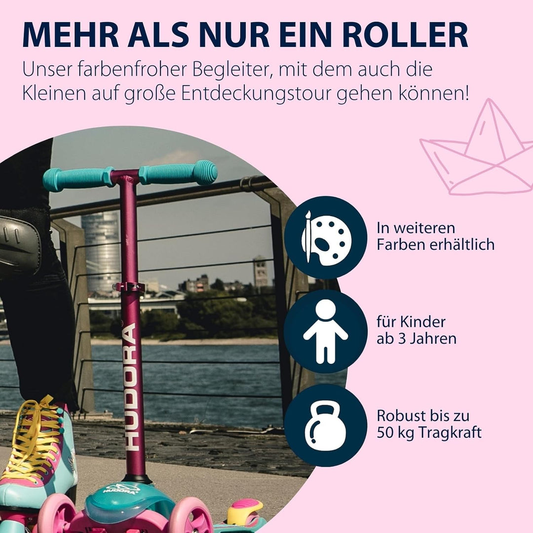 HUDORA Scooter Roller Mädchen - Flitzkids 2.0 Skate Wonders, 11054 Rosa, Rosa