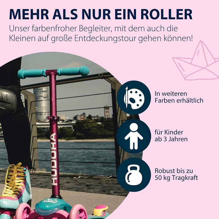 HUDORA Scooter Roller Mädchen - Flitzkids 2.0 Skate Wonders, 11054 Rosa, Rosa