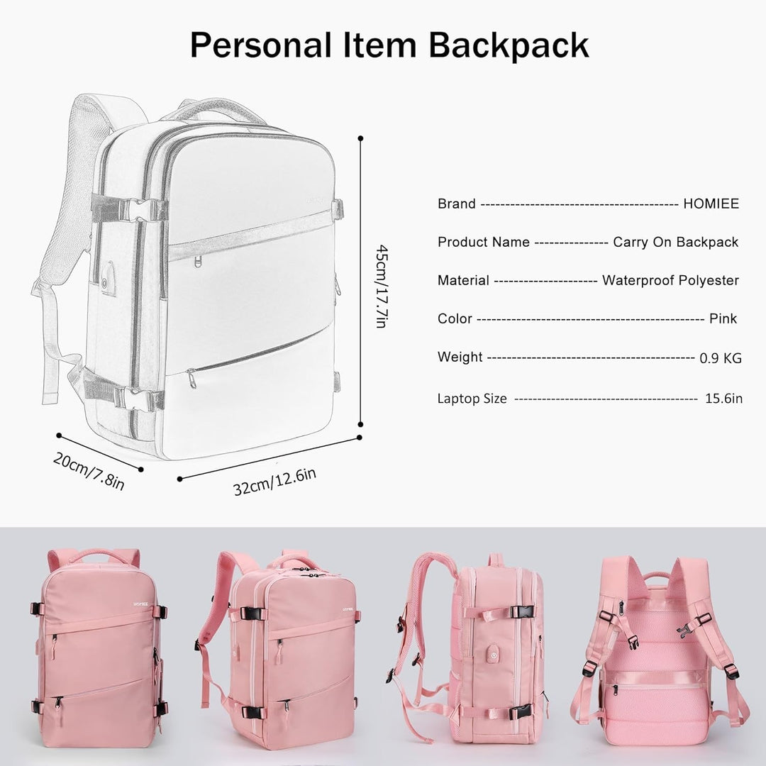 HOMIEE Reiserucksack Damen, Handgepäck Rucksack,15,6 Zoll Laptop Rucksack für Arbeit Schule Wochenen