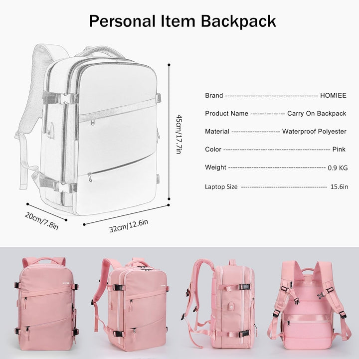 HOMIEE Reiserucksack Damen, Handgepäck Rucksack,15,6 Zoll Laptop Rucksack für Arbeit Schule Wochenen