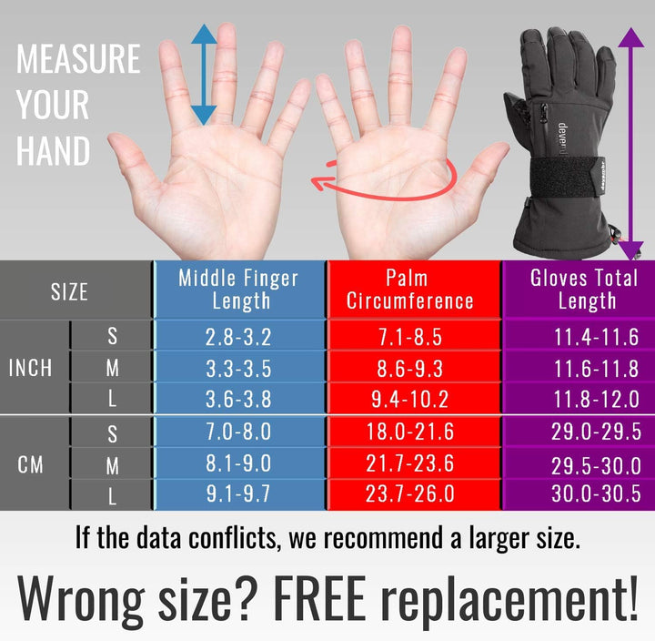 devembr Advanced Ski-Handschuhe mit Handgelenkschutz und Herausnehmbarem Innenfutter (S/M/L), M