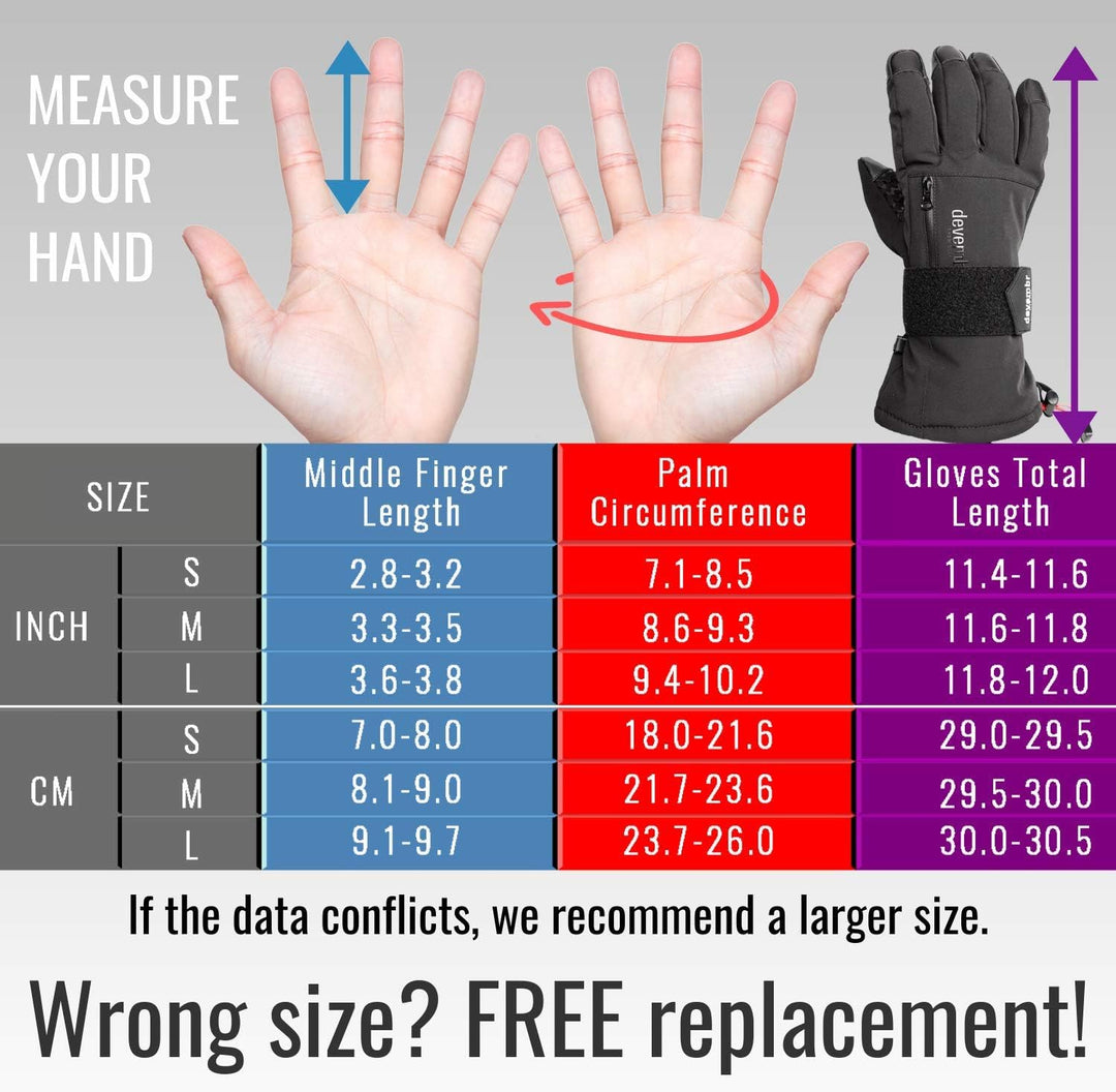 devembr Advanced Ski-Handschuhe mit Handgelenkschutz und Herausnehmbarem Innenfutter (S/M/L), M