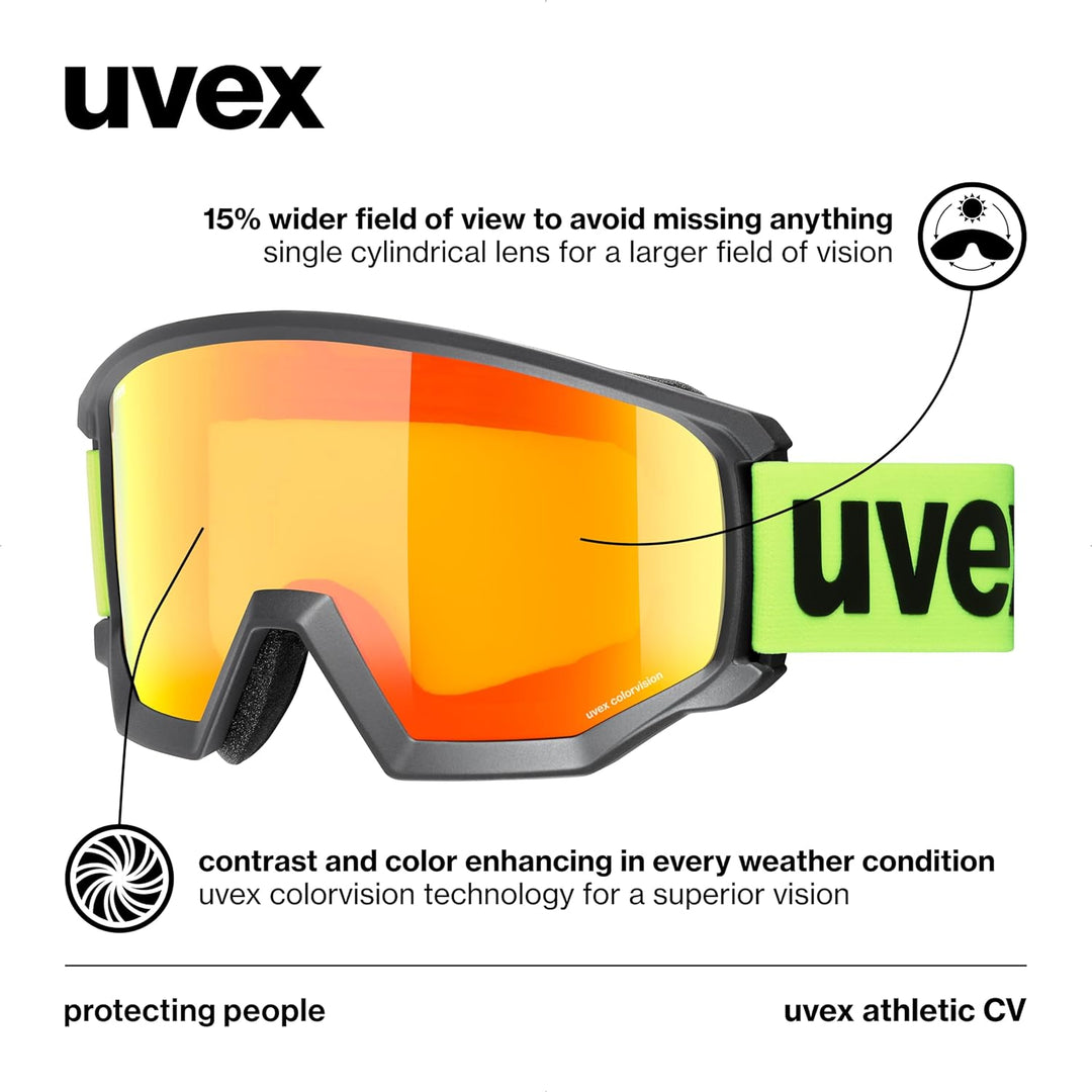 Uvex Unisex Athletic Cv Skibrille (1er Pack) Einheitsgrösse black mat/orange-yellow, Einheitsgrösse