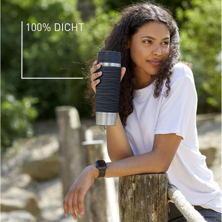 Emsa N20225 Travel Mug Wave Isolierbecher 0,5 Liter | neuer Komfort-Schraubverschluss | Edelstahl |