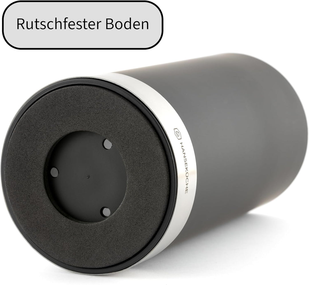 Hanseküche Universalmesserblock ohne Messer - Rund, Schwarz - Mit herausnehmbarem Borsteneinsatz und