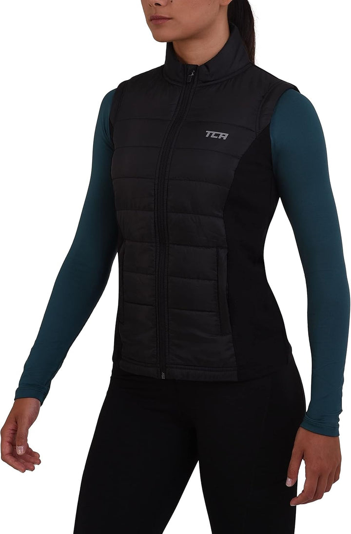 TCA Damen und Mädchen Excel Runner Leichte Laufweste mit Reissverschlusstaschen 12-14 Jahre Schwarz,
