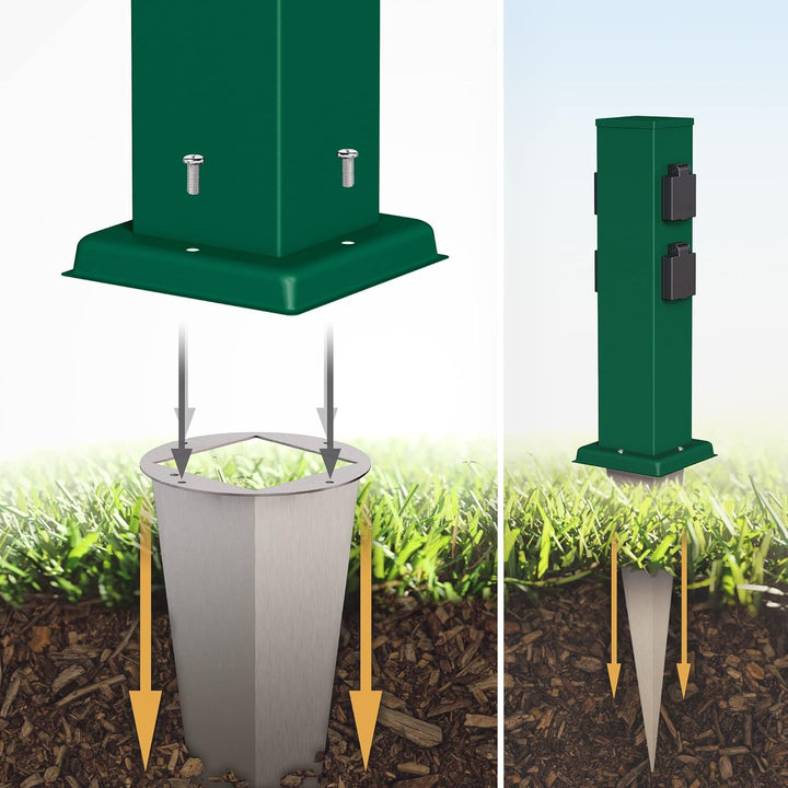 ledscom.de Garten-Steckdosen-Säule Polly mit Erdspiess und 2m Kabel für aussen, IP44, 4-Fach, grün,