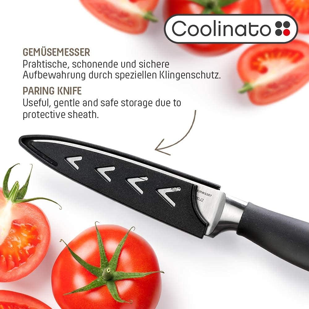 Coolinato Gemüsemesser - rostfrei extra scharf - Messer Klingenschutz ergonomischer Griff - Gesamtlä