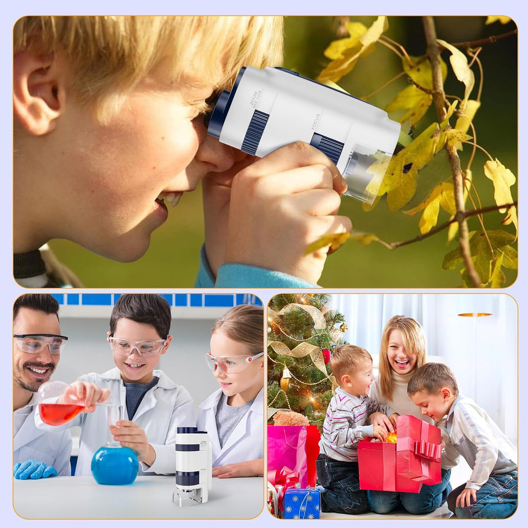 BEBANG Mikroskop für Kinder, 60x-135x Taschenmikroskop, tragbares Labormikroskop mit Einstellbarer L