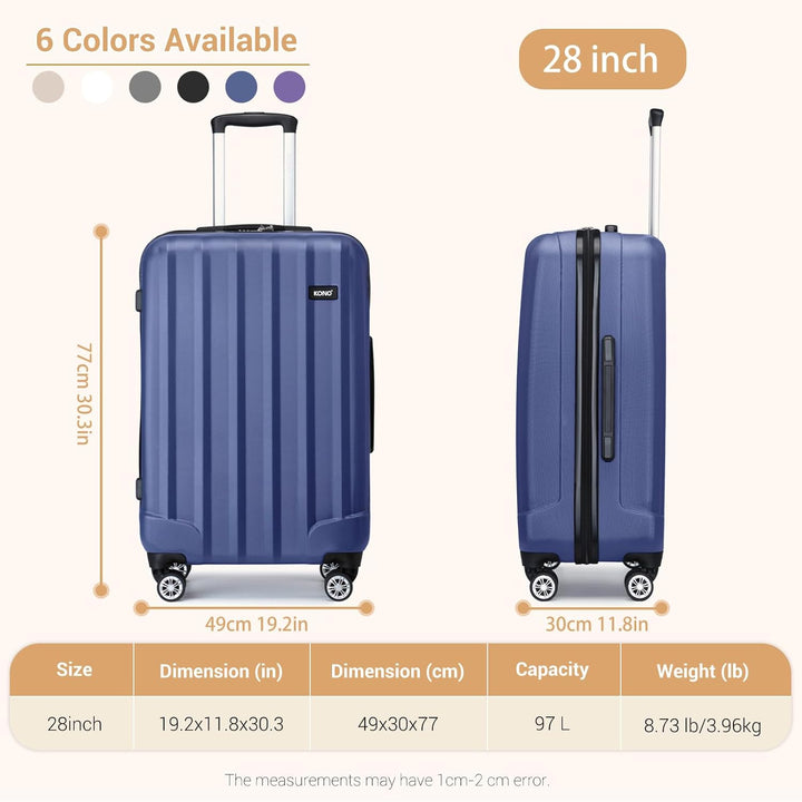 KONO Koffer Trolley Mittelgross Hartschale ABS Reisekoffer Rollkoffer Suitcase (Dunkelblau, L) Dunke