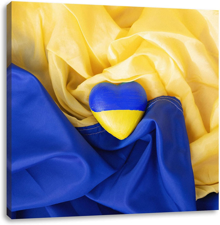 Herz mit Ukraine Flagge als Leinwandbild Quadratisch| Grösse: 70x70 cm | Wandbild | Kunstdruck | fer