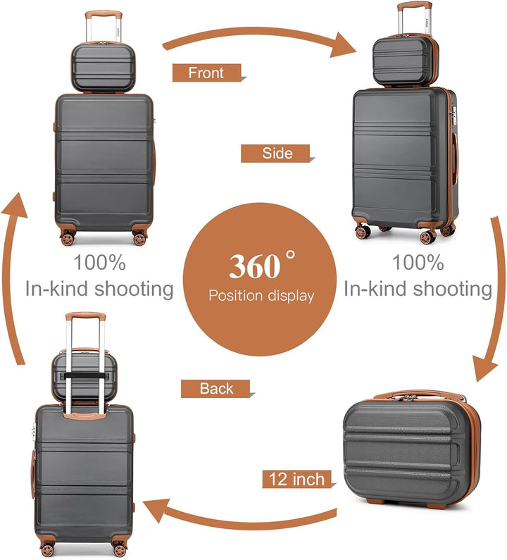 Kono Reisegepäck Set Leichter ABS-Hartschalen-Trolley mit 4 Spinnrollen und TSA-Zahlenschloss Grau/B