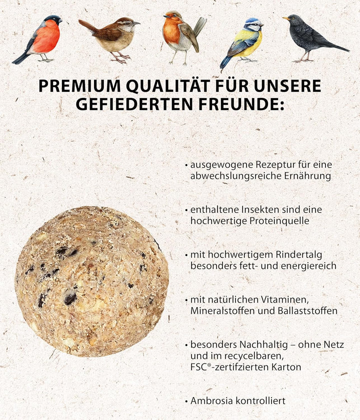 Dehner Natura Wildvogelfutter, Meisenknödel, Insekten-Knödel, ohne Netz, 100 Stück je 90 Gramm (9 kg