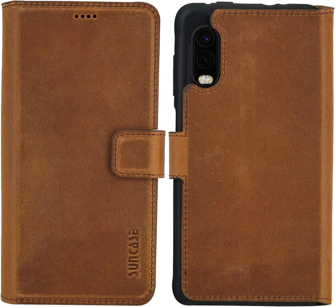 Suncase Book-Style Hülle kompatibel mit Samsung Galaxy Xcover Pro Leder Tasche (Slim-Fit) Lederhülle