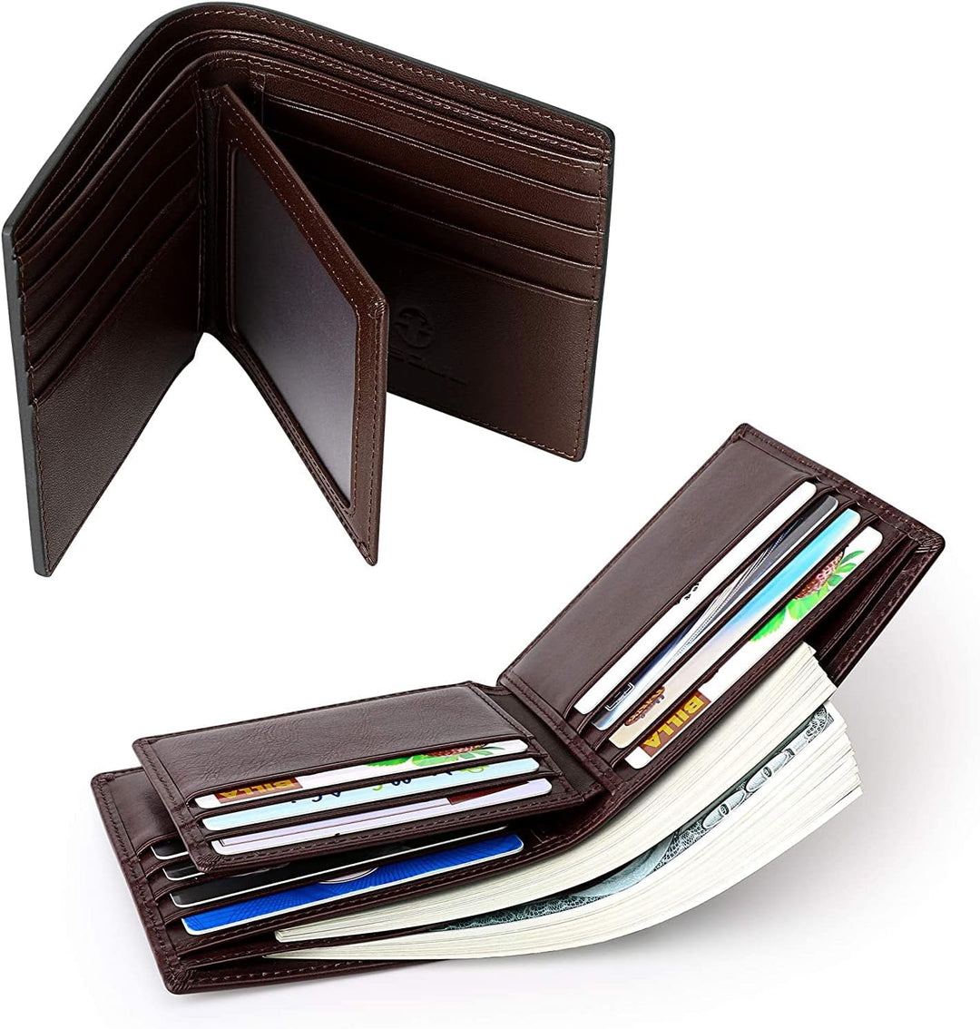 VISOUL Leder Geldbörse Herren mit ID-Fenster & RFID Schutz I Echtleder Geldbeutel für Männer I Porte